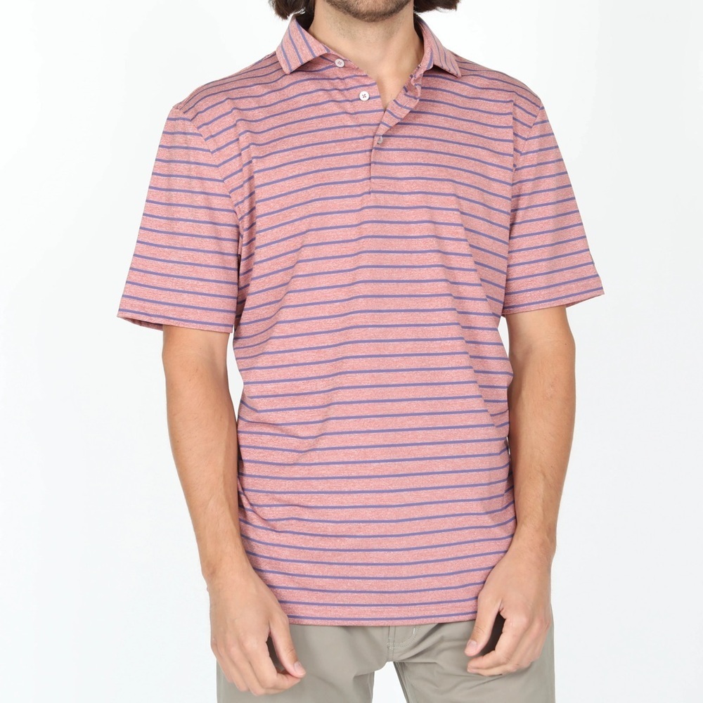 Faherty Salmon Striped Isle Organic Polo XL